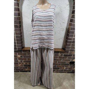 NWT Charlie B Striped Palazzo Leg Smocked Waist Pants Top Linen Blend Size L